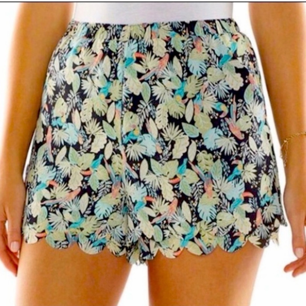 LC Lauren Conrad Parrot Print Scallop Hem Shorts S